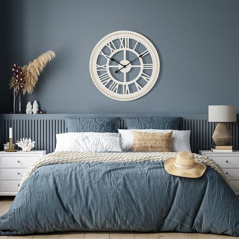 Round Wall Clock Silent Non-Ticking, Windmill Decorative Clock for Kitchen, Bedroom, Living Room, Entryway, Office 24Inch, Black and White in Saudi Arabia