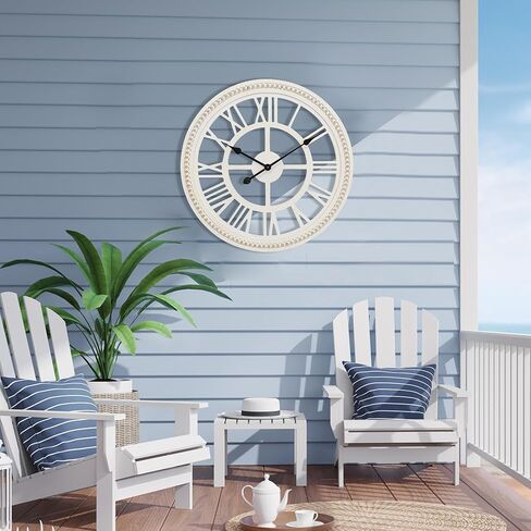 Round Wall Clock Silent Non-Ticking, Windmill Decorative Clock for Kitchen, Bedroom, Living Room, Entryway, Office 24Inch, Black and White in Saudi Arabia