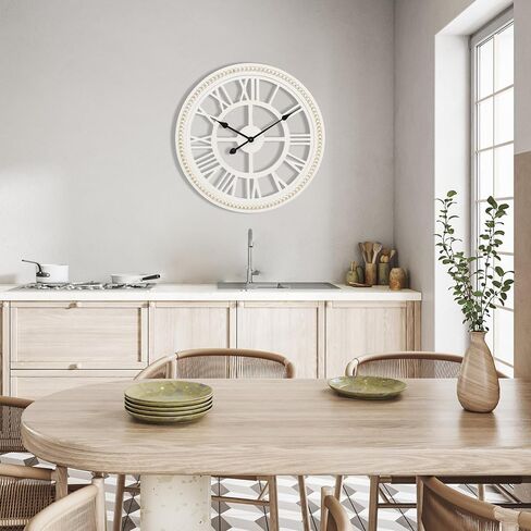 Round Wall Clock Silent Non-Ticking, Windmill Decorative Clock for Kitchen, Bedroom, Living Room, Entryway, Office 24Inch, Black and White in Saudi Arabia