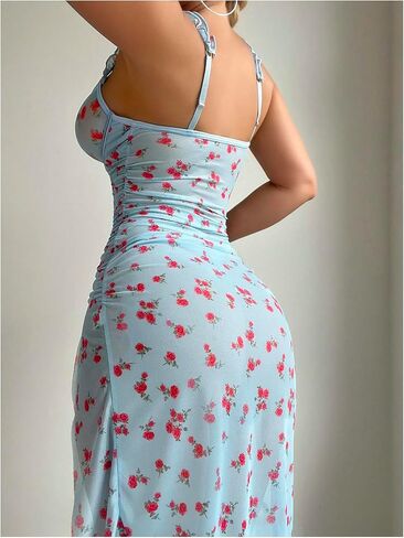 SOLY HUX Women's Lingerie Slip Dress with Thongs Set Floral Babydoll Sexy Mesh Maxi Nightdress Sleepwear in Saudi Arabia