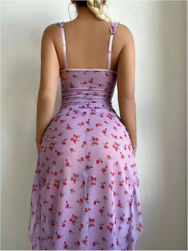 SOLY HUX Women's Lingerie Slip Dress with Thongs Set Floral Babydoll Sexy Mesh Maxi Nightdress Sleepwear in Saudi Arabia