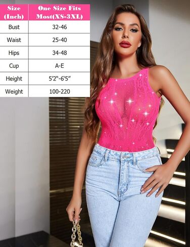 Avidlove Women Lingerie Sexy One Piece Mesh Bodysuit Fishnet Lingerie Body Suit Sparkle Rhinestone Teddy Lingerie Purple in Saudi Arabia