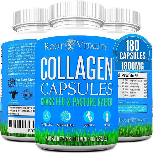 Root Vitality Collagen Peptides Powder - Grass-Fed, Pasture-Raised Hydrolyzed Protein Supplement for Skin, Hair, & Nails - Non-GMO, Zero Sugar Daily Supplement for Men & Women (30 Servings) in Saudi Arabia