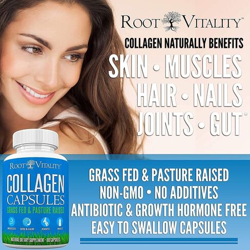 Root Vitality Collagen Peptides Powder - Grass-Fed, Pasture-Raised Hydrolyzed Protein Supplement for Skin, Hair, & Nails - Non-GMO, Zero Sugar Daily Supplement for Men & Women (30 Servings) in Saudi Arabia