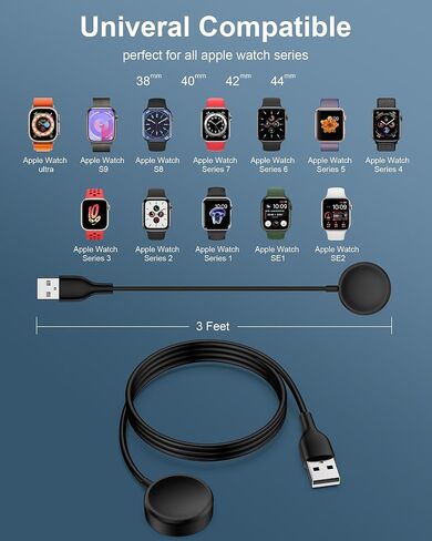 Wireless iWatch Charger Cable for Newest Apple Watch Series Ultra 9 8 7 6 5 4 3 SE, Magnetic i Watch Fast Charging Cord 3ft Portable Pad Dock Stand for Apple smartwatch 38/40/41/42/44/45mm Cargador in Saudi Arabia