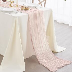 Nialnant 6 Pack Light Pink Cheesecloth Table Runner 6,10Ft Gauze Table Runners for Wedding Bridal Shower,Holiday Birthday Party,Easter Table Decoration
