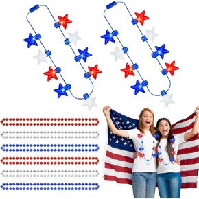 18PCS 4th of July Accessories, Independence Day Light up Headbands Glasses 7 Bulb Necklaces with Patriotic Beads Necklaces, Patriotic Light up Accessories for 4th of July Flag Day Memorial Day Parades