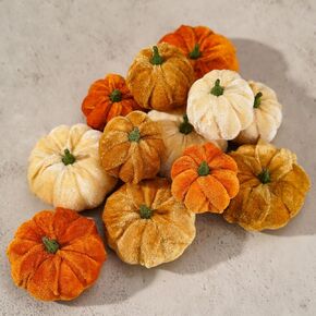 Whaline 12Pcs Fall Velvet Pumpkin Blue White Artificial Pumpkins 2 Sizes Fake Fabric Pumpkin Autumn Table Centerpiece for Thanksgiving Halloween Party Mantel Farmhouse Decor