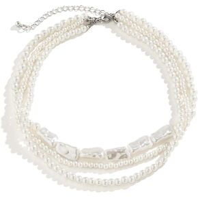 Long Pearl Necklaces Cream White Faux Pearl Necklaces Strand Layered Pearl Necklace for Women Costume Jewelry