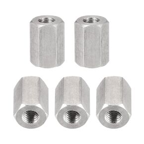 M8x1.25mmx20mm(DxPxH) Hex Coupling Nuts - 5Pack - Good for Home Garage Repairs - 304 Stainless Steel Polishing Rod Coupling Nuts - Silver Tone