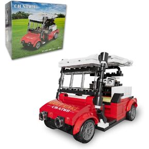 Building Brick Toys Golf Cart with Acrylic Display Case - Gift for Golfers, Golf Party Decorations, Golf Desk Decor - Red Color
