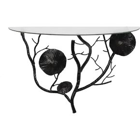 Deco 79 Metal Floral Branch Wall Shelf with Glass Top, 24" x 12" x 16", Black