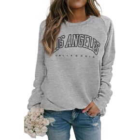 Dressmine Women's Los Angeles Crewneck Sweatshirt Casual Long Sleeve Raglan Shirts Cute Letter Print Pullover Tops Blue Meidum
