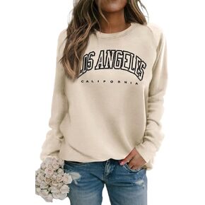 Dressmine Women's Los Angeles Crewneck Sweatshirt Casual Long Sleeve Raglan Shirts Cute Letter Print Pullover Tops Blue Meidum