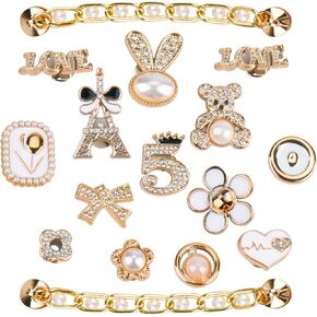 Bling Shoe Charms for Women and Girls, Golden Diamond Chain Charms for Clogs, Cute Shoe Decorations for Sandals, Shoe Decoration for Birthday Gifts