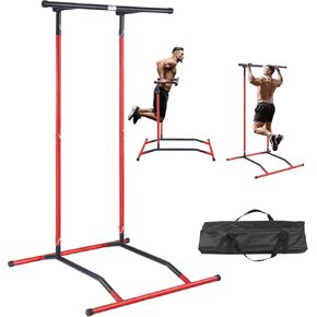 VEVOR Power Tower Dip Station - 10-Level Height Adjustable Pull-Up Bar, Multi-Function Home Gym, Strength Training Equipment with 7-Level Adjustable Backrest, PU Elbow Pads, 440 lbs Capacity