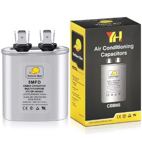 Capacitor for Air Conditioner 60 uf MFD 370 or 440 Volt VAC, Multi-Purpose Round Capacitor for AC Motor Run or Fan Motor Start or Condenser Straight