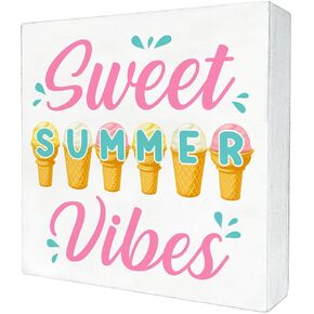 All You Need is Love and Ice Cream Wood Box Sign Rustic Summer Ice Cream Wooden Box Sign Decorative Sign Block Plaque for Home Desk Table Shelf Decor 5"x 5"