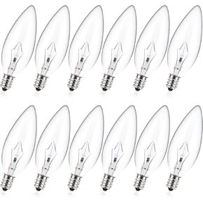 E12 60 Watt Incandescent Candle Light Bulbs, Chandelier Light Bulbs for Ceiling Fan, Vanity, Outdoor - Warm White 2500K, 500 Lumen Dimmable B10 Clear Candelabra Base Bulbs (12 Pack)