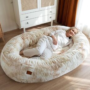 Human Dog Bed for Adult, 70"x43"x10" Giant Large Sized Dog Bed, Kids and Dogs with Storage Pocket, Machine Washable and Anti-slip Dog Bed, Human Size, Fluffy Faux Fur, Light Grey