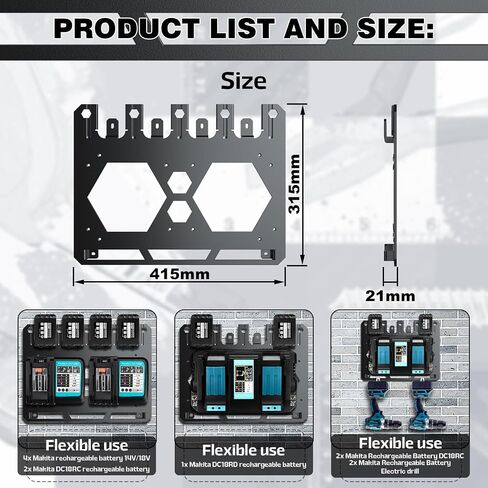 FETESNICE Wall Mount for Makita Battery Holder and DC18RD DC18RC Charger,6mm thick mount for Makita Charger,Perfect Organization for Your Makita 14.4V/18V Tools and Accessories in Saudi Arabia