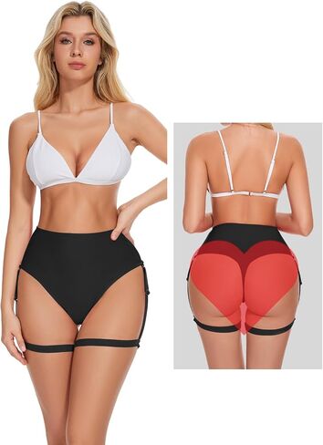 YgneeDom Women's Rave Bottoms : High Waisted Thong Bikini Bottoms with Removable Garter Sexy Hot Pants for Festival in Saudi Arabia