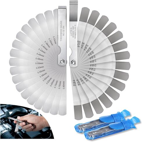 2 Pack Stainless Steel Feeler Gauge Set, 32 Blades 0.04-0.88 mm Dual Marked Metric and Imperial Gap Measuring Tool Width and Thickness for Guitar, Spark Plug, Piston Measure in Saudi Arabia