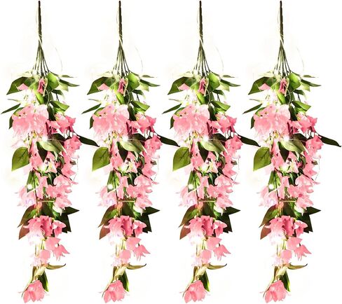 RECUTMS Artificial Fake Hanging Plants Flowers for Outdoor 4pcs Faux Silk Red Bougainvillea Long Vines Stems Realistic UV Resistant for Home Porch Patio Balcony Garden Yard Outside (rose red) in Saudi Arabia
