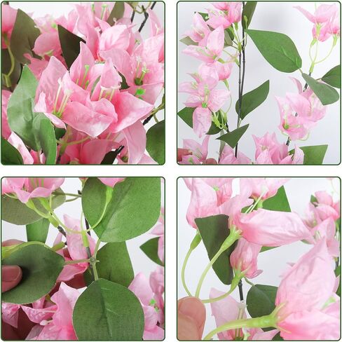 RECUTMS Artificial Fake Hanging Plants Flowers for Outdoor 4pcs Faux Silk Red Bougainvillea Long Vines Stems Realistic UV Resistant for Home Porch Patio Balcony Garden Yard Outside (rose red) in Saudi Arabia