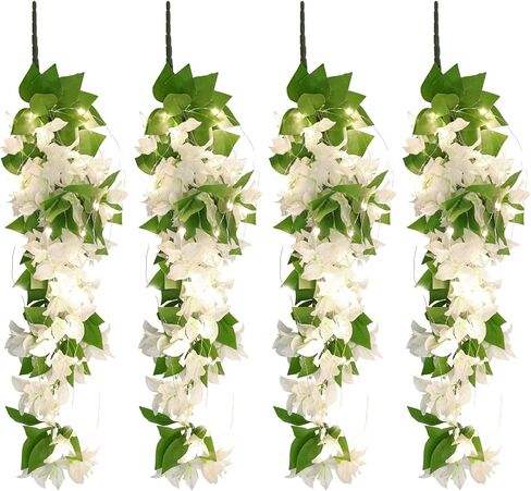 RECUTMS Artificial Fake Hanging Plants Flowers for Outdoor 4pcs Faux Silk Red Bougainvillea Long Vines Stems Realistic UV Resistant for Home Porch Patio Balcony Garden Yard Outside (rose red) in Saudi Arabia