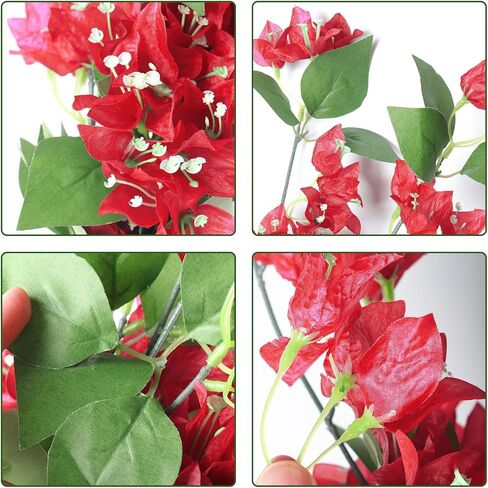RECUTMS Artificial Fake Hanging Plants Flowers for Outdoor 4pcs Faux Silk Red Bougainvillea Long Vines Stems Realistic UV Resistant for Home Porch Patio Balcony Garden Yard Outside (rose red) in Saudi Arabia