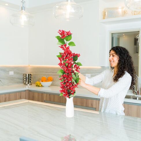RECUTMS Artificial Fake Hanging Plants Flowers for Outdoor 4pcs Faux Silk Red Bougainvillea Long Vines Stems Realistic UV Resistant for Home Porch Patio Balcony Garden Yard Outside (rose red) in Saudi Arabia