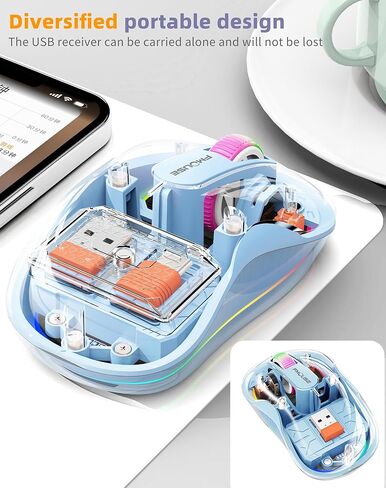 ماوس لاسلكي جميل، ماوس بلوتوث شفاف مزود بمستقبل USB ونوع C لجهاز MacBook/ipad/الكمبيوتر المحمول، ماوس محمول صامت قابل لإعادة الشحن للفتيات والنساء بأيدي صغيرة in Kuwait