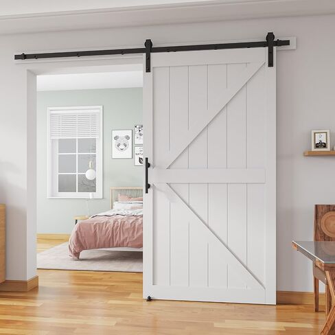 48''x84'' Sliding Barn Door with 8ft Barn Door Hardware Kit & Handle & Floor Guides-Assembly Required-Include Installation Manual, K-Frame, White in Saudi Arabia