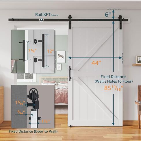 48''x84'' Sliding Barn Door with 8ft Barn Door Hardware Kit & Handle & Floor Guides-Assembly Required-Include Installation Manual, K-Frame, White in Saudi Arabia