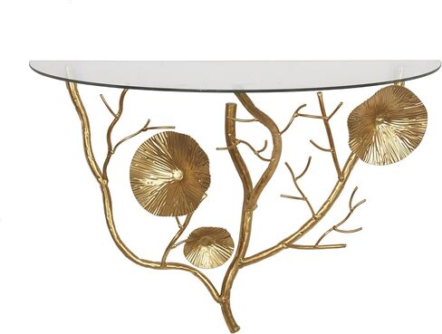 Deco 79 Metal Floral Branch Wall Shelf with Glass Top, 24" x 12" x 16", Black in Saudi Arabia