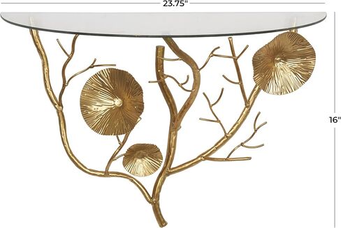 Deco 79 Metal Floral Branch Wall Shelf with Glass Top, 24" x 12" x 16", Black in Saudi Arabia