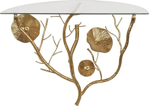 Deco 79 Metal Floral Branch Wall Shelf with Glass Top, 24" x 12" x 16", Black in Saudi Arabia