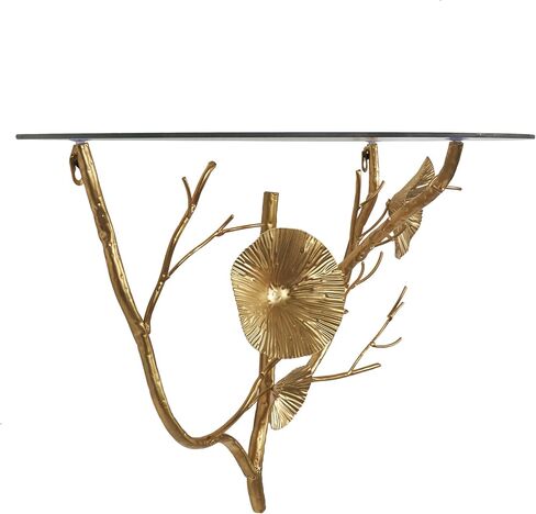 Deco 79 Metal Floral Branch Wall Shelf with Glass Top, 24" x 12" x 16", Black in Saudi Arabia