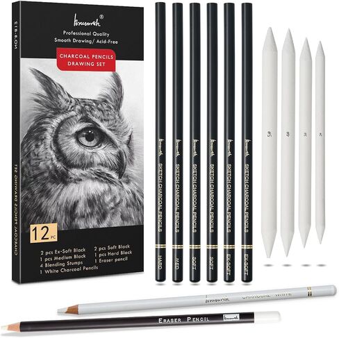 White Charcoal Pencils Set - 12 Piece Sketch Highlight White Pencils Set for Drawing, Sketching, Shading, Blending, Artist Pencils for Artists, Professionals or Beginners in Saudi Arabia