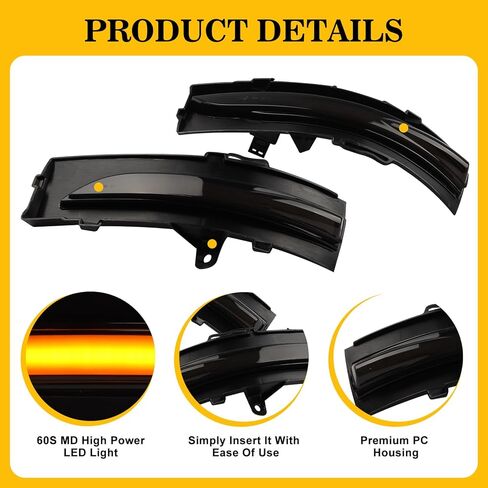 [2pcs] Side Mirror Turn Signal Lights for Ford Fiesta ST MK7 B-Max 2008-2017 Replacement# 1748313/1748314 Sequential Dynamic Mirror Turn Signal Lights Assemely-Smoked Lens in Kuwait