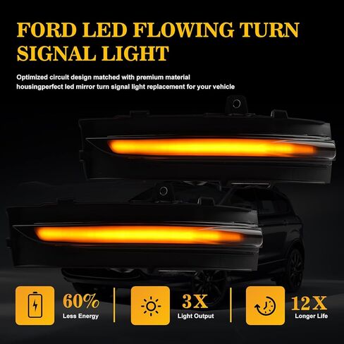[2pcs] Side Mirror Turn Signal Lights for Ford Fiesta ST MK7 B-Max 2008-2017 Replacement# 1748313/1748314 Sequential Dynamic Mirror Turn Signal Lights Assemely-Smoked Lens in Kuwait
