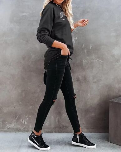 Dressmine Women's Los Angeles Crewneck Sweatshirt Casual Long Sleeve Raglan Shirts Cute Letter Print Pullover Tops Blue Meidum in Saudi Arabia