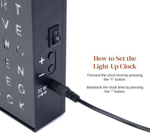 Stiles Word Clock, 8" by 8" Modern LED Desk Clock with USB Cable, Aluminum Clock with Words, Contemporary, Living Room, Bedroom, Home, or Office Lightup Decor,Black in Saudi Arabia