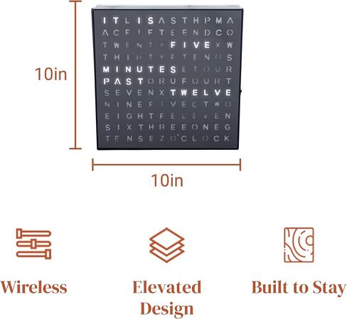 Stiles Word Clock, 8" by 8" Modern LED Desk Clock with USB Cable, Aluminum Clock with Words, Contemporary, Living Room, Bedroom, Home, or Office Lightup Decor,Black in Saudi Arabia