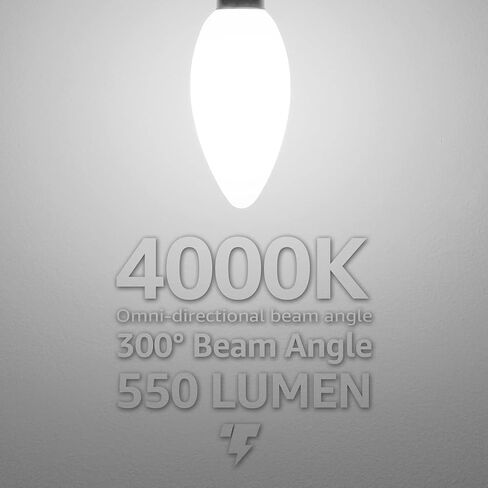 TORCHSTAR Dimmable E12 LED Candelabra Bulb, UL Listed, 60W Equivalent Chandelier Light Bulbs, 550lm, LED Filament Candle Bulb C11, Frosted Glass Ceiling Fan Light Bulbs, 2700K Soft White, Pack of 6 in Saudi Arabia