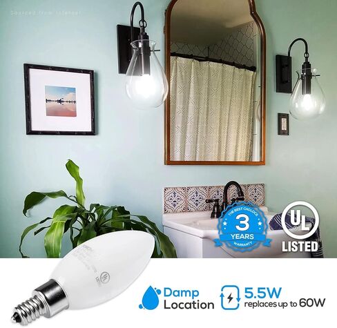 TORCHSTAR Dimmable E12 LED Candelabra Bulb, UL Listed, 60W Equivalent Chandelier Light Bulbs, 550lm, LED Filament Candle Bulb C11, Frosted Glass Ceiling Fan Light Bulbs, 2700K Soft White, Pack of 6 in Saudi Arabia