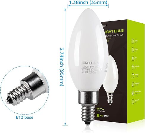 TORCHSTAR Dimmable E12 LED Candelabra Bulb, UL Listed, 60W Equivalent Chandelier Light Bulbs, 550lm, LED Filament Candle Bulb C11, Frosted Glass Ceiling Fan Light Bulbs, 2700K Soft White, Pack of 6 in Saudi Arabia