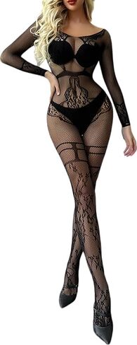 Women's One Piece Fishnet Lingerie Bodysuit Mesh Bodystocking Crotchless Bodysuit Nightwear Jumpsuit Underwear in Saudi Arabia