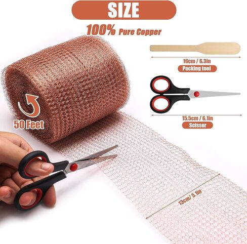 Copper Mesh Roll for Mice Rodent Repellent, 100% Copper Mesh Roll (5 in x 50 ft)- Perfect for Hole Blocking, Gardening, Sturdy and Durable Copper Mesh Rodent Control in Saudi Arabia
